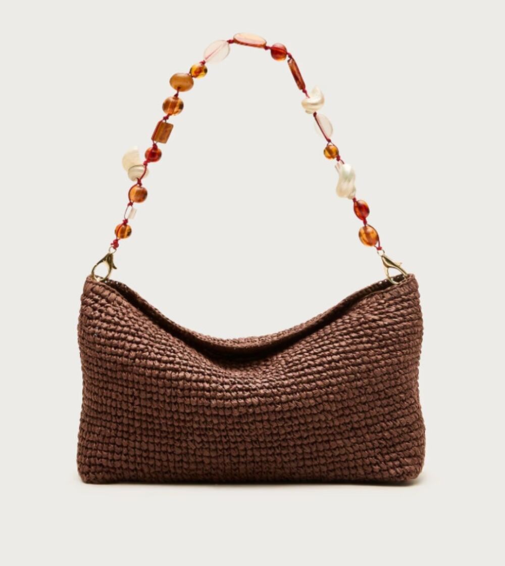 J.Crew Berkeley Small Straw Shoulder Bag Beaded Shell Strap NWT CU558